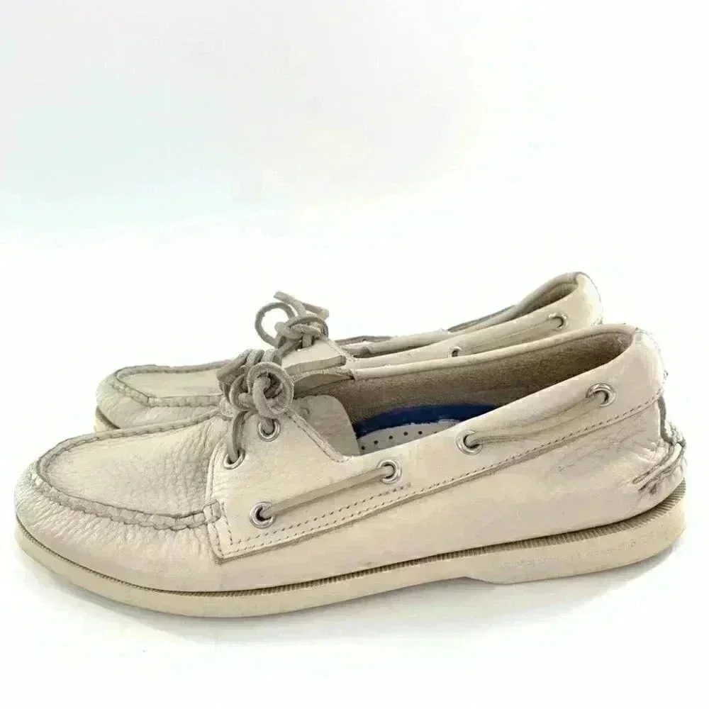 Sperry mens size 9 white leather lace up boat shoes - Picture 4 of 13